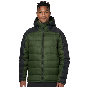 Veste d'hiver pour homme à capuche en duvet, couleur unie vert noir, coupe-vent, fermeture éclair, vêtements d'extérieur décontractés, coupe régulière - Product Image 4