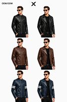 Veste en tricot coupe slim pour homme X Sports City, en cuir PU noir, col rabattu, fermeture éclair, logo frontal uni, coupe-vent, automne
