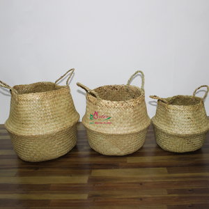 Handcrafted Wicker Palm Leaf Storage <b>Baskets</b> Modern Round with Handles Precision-Made Multi-Purpose Organizer <b>for</b> Living Room - Product Image 5