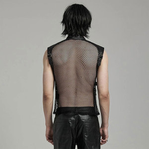 Men's Buckle Vest <b>Gothic</b> Sleeveless Mesh Leather Loop Hollow Vest Top High Sell - Product Image 3