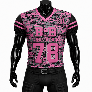 Tenue de football américain personnalisée rouge, noir et blanc, rembourrée, grande taille, manches courtes, anti-humidité, col en V, sublimée, haute qualité - Product Image 3