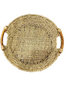 Handwoven Seagrass Serving <b>Tray</b> <b>Basket</b> with Wooden Handles Oval Woven Bamboo Style Household Grade for Kitchen Dining Decor - Product Image 4