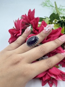 Natural Amethyst 925 Silver Plated Oval Trendy <b>Boho</b> Style Unisex Wedding Engagement Gift Fashion Jewelry Purple Gemstone <b>Ring</b> - Product Image 4