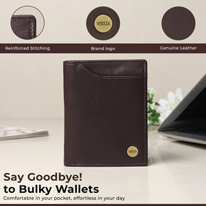 WRIZA Men's Classic Genuine Leather <b>Wallet</b> | Brown <b>RFID</b> <b>Blocking</b> Short Hidden Zip Coin Pocket Polyester | Slim Card Holder Purse - Product Image 1