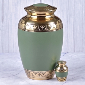 Urna funeraria de latón con patrón de hojas moradas y plateadas, con superficie mate, para guardar cenizas humanas, urna conmemorativa para entierro. - Product Image 2
