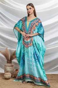 Hot Sale Designer Turkish Style <b>Kaftan</b> Kurta Women Polyester Handmade Batwing Sleeves V Neck Regular Fit Flared Hem Ramadan - Product Image 4