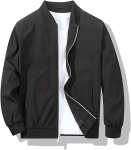 Birlag Sports <b>Men's</b> Green <b>Canvas</b> Bomber <b>Jacket</b> Stand Collar Zipper Front Windproof Casual Autumn 100% Cotton Solid Color Regular - Product Image 4