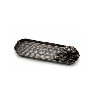 Gold Rectangular Serving <b>Tray</b> with Floral Design Polished Metal Finish Decorative for Residential Use - Product Image 3