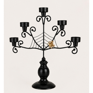 Candelabro de Metal con Diseño de Telaraña, 5 Brazos, Elegante, Negro, Centros de Mesa Espeluznantes para Halloween, Fiestas en Casas Encantadas y Decoración del Hogar - Product Image 5