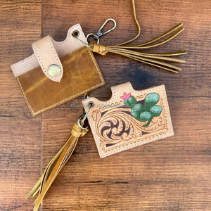 เคสใส่บัตรหนัง ATM ลายดอกไม้แท้มีสไตล์ทันสมัยเคสใส่บัตรมีพู่ห้อยแฟชั่นตะวันตกขนาดเล็กน่ารักมาใหม่พร้อมพวงกุญแจ - Product Image 5