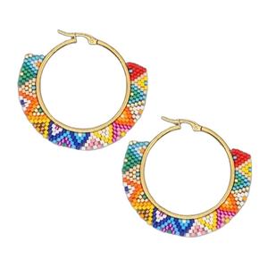 Boucles d'oreilles en perles de rocaille colorées en gros Boucles d'oreilles grand cercle de forme ronde pour les femmes vêtements de fête Accessoires de mode de l'Inde - Product Image 1