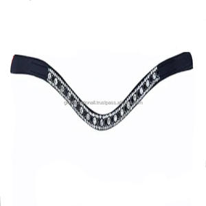 En gros, frontale de cheval en cuir noir ondulé, personnalisée, incrustée de strass diamantés étincelants noirs et blancs, disponible en toutes tailles cob - Product Image 1