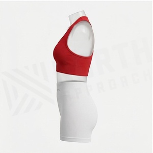 Ensemble de yoga 2 pièces North Approach : Haut dos nageur rouge et short blanc taille haute côtelé sans couture – Tenue de sport - Product Image 3