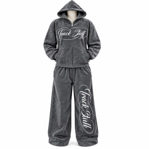 Ensemble de survêtement d'hiver 2 pièces pour femme, coupe classique, imprimé uni, écologique, léger, décontracté, avec strass - Product Image 6