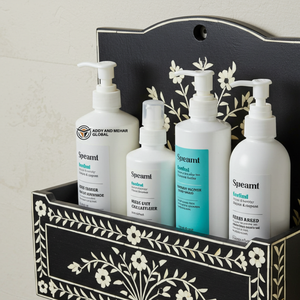 ชั้นวางของในห้องน้ำแบบติดผนังลายกระดูกสีดำทันสมัย – ชั้นวางของในห้องน้ำลายกระดูกสีดำสำหรับตกแต่งและจัดเก็บของในห้องน้ำ - Product Image 3