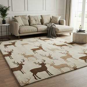 พรมขนสัตว์/ไหมทอมือแบบขายส่ง 1 ชิ้น ไม่ลื่น ปลอดภัยสำหรับสัตว์เลี้ยง ขนสั้น หรูหรา ตกแต่งบ้าน ดีไซน์ลายดอกไม้ร่วมสมัย - Product Image 2