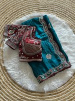 Sari en satin Premium Reglance avec broderie de sequins de 3 mm, bordure lourde, entièrement brodée, entièrement cousue, design traditionnel