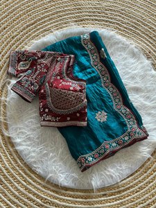 Sari en satin Premium Reglance avec broderie de sequins de 3 mm, bordure lourde, entièrement brodée, entièrement cousue, design traditionnel - Product Image 1