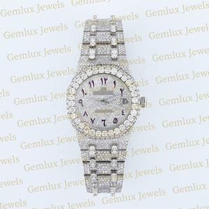 นาฬิกาฮิปฮอปประดับเพชรสำหรับผู้ชายรุ่น VVS หน้าปัดเพชรแบบอาหรับวันที่อัตโนมัติ - Product Image 1