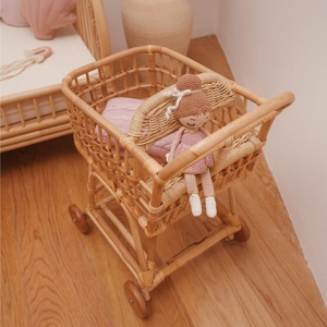 Chariot de courses en bois pour enfants, chariot de supermarché en rotin pour tout-petits, jouets chariots de courses - Product Image 3