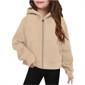 Sudadera con capucha y cremallera para niña, personalizada con logo OEM, informal, de manga larga, corta, de forro polar, con bolsillos y orificios para los pulgares - Product Image 2