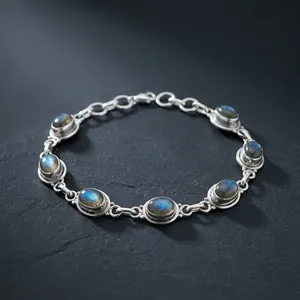 Mystical Blue Fire Labradorite Spiritual Energy Genuine Silver Bracelet Bezel Set Stones Unisex Everyday Wear Jewelry - Product Image 2