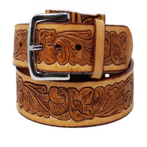 Ceinture d'outillage en cuir de vachette pleine fleur faite à la main pour la conception de feuille personnalisée de cow-boy ceinture en cuir usiné gravé - Product Image 5