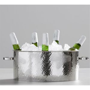Seau à glace en acier inoxydable martelé, grande glacière ovale en métal pour vin, bière et boissons, avec poignée, vente en gros - Product Image 1