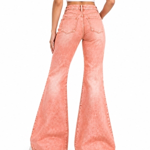 Jean évasé pour femme en denim, coupe large, finition délavée, style décontracté moderne, longueur pleine, pour le printemps - Product Image 2