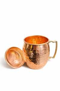 Mug en cuivre pur martelé de qualité supérieure, pour cocktail Moscow Mule, bière, avec couvercle décoratif, articles de bar, vente en gros, fournitures pour restaurants et hôtels - Product Image 2