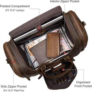 High Quality Custom Made Luxury Genuine Leather Foldable Waterproof Gym <b>Duffel</b> <b>Bag</b> for Travel and Sports Use - Product Image 6