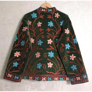 Boho Indian Velvet Suzani Embroidery Quilted Breathable <b>Stand</b> Jacket Women Handmade Long Sleeve Designer Ethnic Winter <b>Coat</b> - Product Image 2