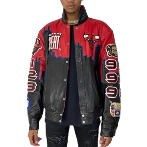 เสื้อแจ็คเก็ตหนังแท้ Chicago 3-Peat Championship Streetwear กันลมและเป็นมิตรกับสิ่งแวดล้อม - Product Image 1