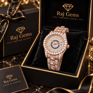 Montre pour homme Raj Gems en acier inoxydable avec cristaux de diamant, cadran carré de 30 mm, mouvement à quartz analogique, bracelet de luxe tendance avec affichage de la date - Product Image 1