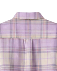 Chemisier court personnalisé à carreaux lavande pour femme, col rabattu, manches longues, boutonné, style décontracté, fabricant OEM - Product Image 6