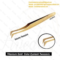 Pinset ekstensi bulu mata warna emas Plasma penjualan terbaik pinset bulu mata baja tahan karat ujung runcing 90 derajat Emas Titanium