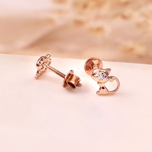 14kt solid gold Cute Cartoon Cat <b>Stud</b> <b>Earrings</b> Rose Gold Plated With <b>Crystal</b> Rhinestone Eyes For Women Everyday Wear - Product Image 2