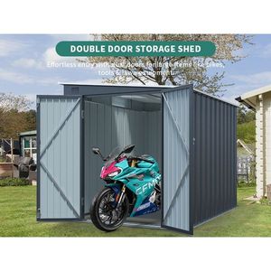 โรงเก็บของกลางแจ้งทำจากเหล็กชุบสังกะสีแบบ6x8FT ได้ประตูคู่แบบล็อกได้โรงเก็บของใช้โลหะสำหรับบอร์ดไฟฟรีอุปกรณ์สำหรับลานบ้าน - Product Image 6