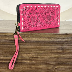 Gran Oferta 2026 Cartera de Mano de Cuero Genuino Hecha a Mano para Mujer, Estilo Lindo, Color Rosa, con Espacio para Efectivo y Tarjetas, Estilo Western - Product Image 3