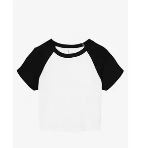Bella Vải Trắng/Đen 1201 Phụ Nữ Micro Sườn Raglan Bé TEE Phụ Nữ T-Shirt Thoáng Khí Tay Áo Màu Sắc Tương Phản Crop Top Cho Phụ Nữ
