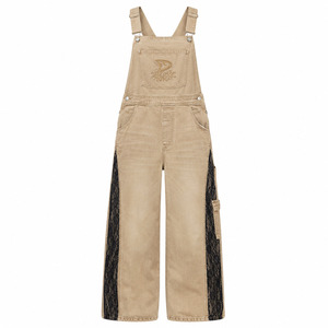 Ivory White Wide Leg Overalls <b>Black</b> Lace Insert Pearl Studded Feminine Y2K Streetwear Trousers - Product Image 2