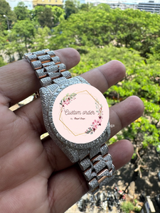 Montre mécanique deux tons 36mm entièrement glacée Hip Hop faite à la main Moissanite Diamond pour hommes ou femmes avec cadran orange pour cadeau - Product Image 4