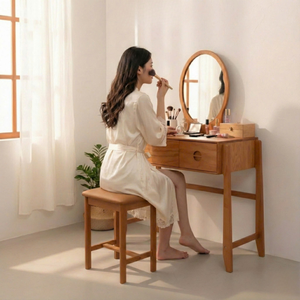 Modern <b>Solid</b> <b>Wood</b> <b>Dressing</b> <b>Table</b> With Mirror 2 Drawers Storage Bedroom Furniture Minimalist Design - Product Image 6