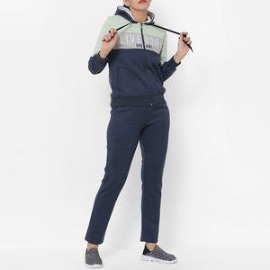 Ensemble de survêtement pour femme avec capuche et blocs de couleur, sweat-shirt et pantalon à fermeture éclair intégrale, décontracté, respirant, en polyester et coton, pour le jogging d'automne - Product Image 4