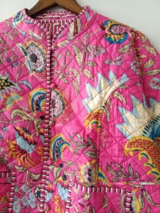 Pink Quilted Cotton <b>Jacket</b>: Reversible Bohemian Winter Coat - Product Image 3