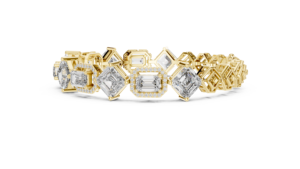 LUXURY LAB GROWN DIAMOND EMERALD CUT BRACELET DUAL LOCK <b>SET</b> 18KT SOLID YELLOW <b>GOLD</b> RHODIUM PLATED CERTIFIED GIFTING PARTY UNISEX - Product Image 4