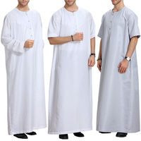 Túnica Blanca de Algodón para Hombre, Manga Corta, Largo hasta el Suelo, Cuello Redondo, Túnica Modesta, Ropa Islámica para Oración, Estilo de Oriente Medio