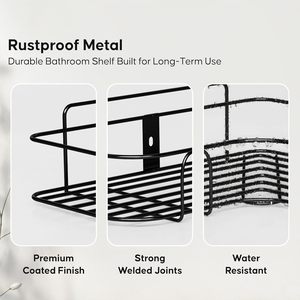 Set of 2 Metal Bathroom Corner <b>Shelf</b> Rack | Self Adhesive No Drill <b>Wall</b> <b>Mounted</b> Rustproof Bathroom & Kitchen Organizer - Product Image 2