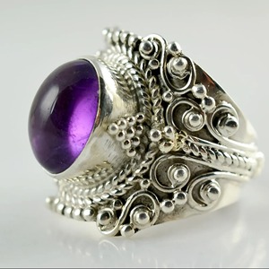 Amethyst <b>Ring</b> Handmade Sterling Silver Bezel Setting Natural Purple Oval Shape Gemstone <b>Boho</b> Jewelry Women's Jeweltech February - Product Image 4