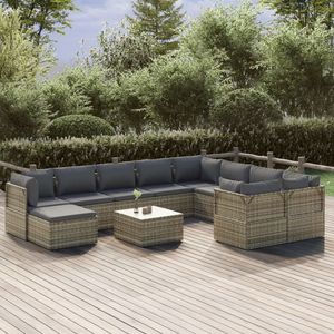 Set salotto da 11 pezzi in Poly Rattan grigio con cuscini per il tempo libero in giardino - Product Image 1